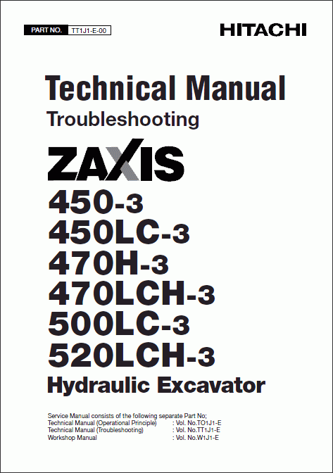 Hitachi Service Manual ZX-400-3, ZX-450-3, ZX4-70-3, ZX-500-3, ZX-520-3 ...